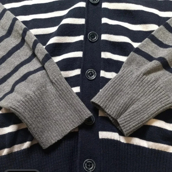 21 men Blue/White solid/ Striped blocking button down cardy Size M - Picture 8 of 11